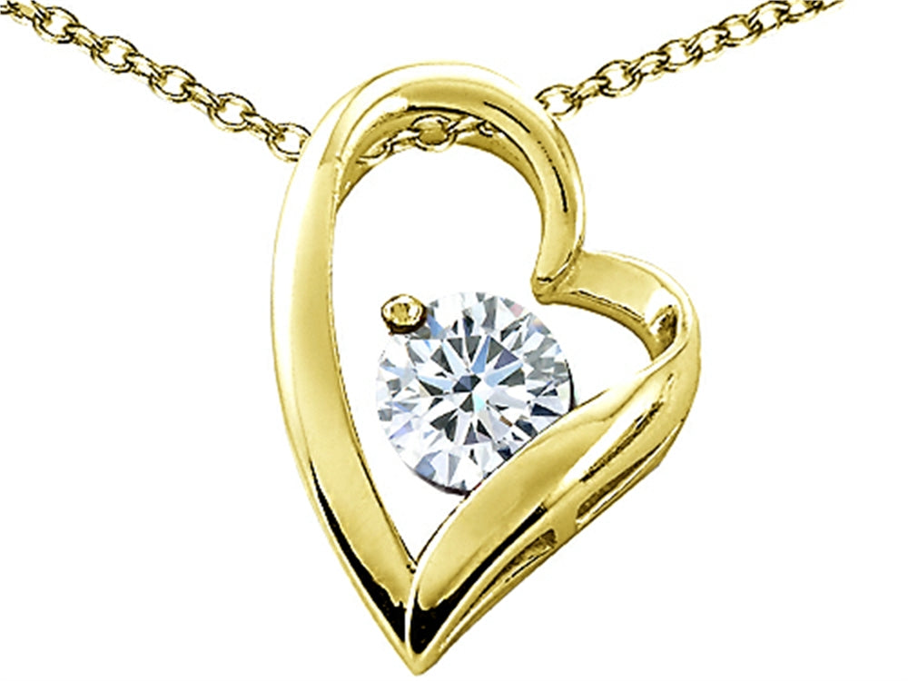Tommaso Design Round 7mm Genuine White Topaz Heart Pendant Necklace