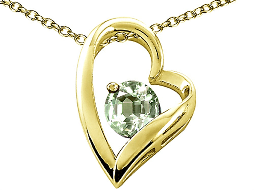 Tommaso Design Heart Shape Round 7mm Green Amethyst Pendant Necklace
