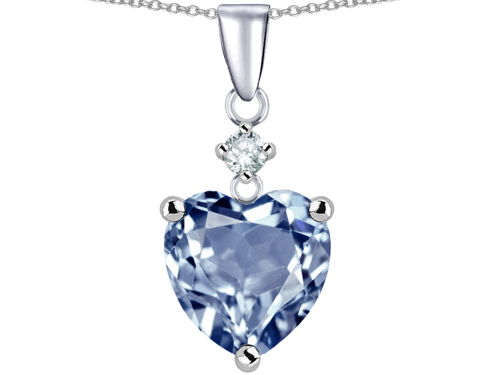 Star K Heart shape 8mm Simulated Aquamarine Pendant Necklace