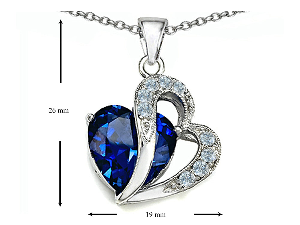 Star K Large 12mm Simulated Blue Sapphire Heart Pendant Necklace with Sterling Silver Chain