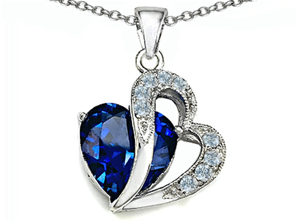 Star K Large 12mm Simulated Blue Sapphire Heart Pendant Necklace with Sterling Silver Chain