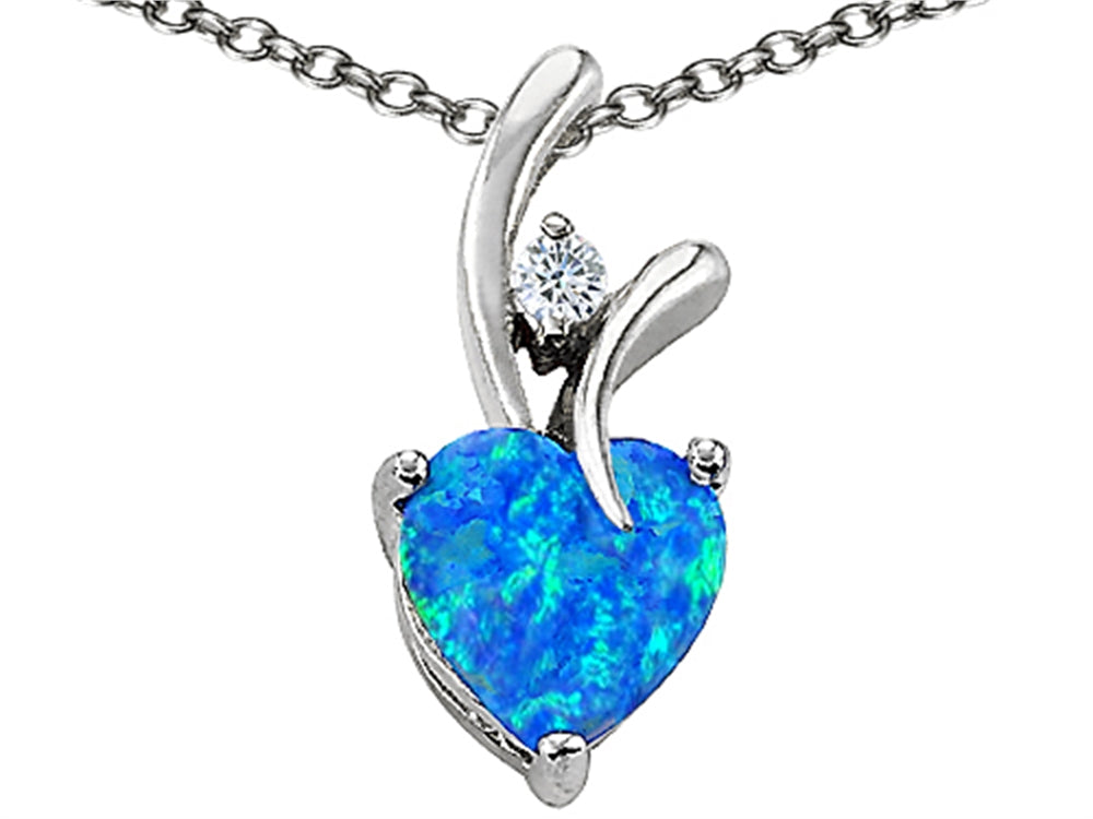 Star K Heart Shape 8mm Simulated Blue Opal Pendant Necklace
