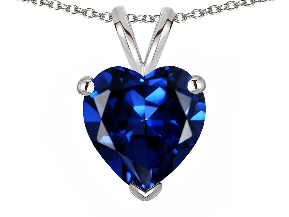 Star K  8mm Heart Created Sapphire Pendant Necklace