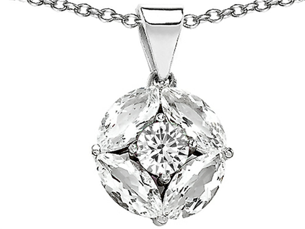 Star K Genuine Round White Topaz Pendant Necklace