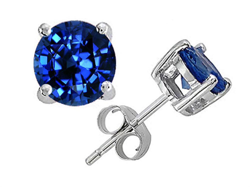 Tommaso Design 6mm Round Created Blue Sapphire Earrings Studs