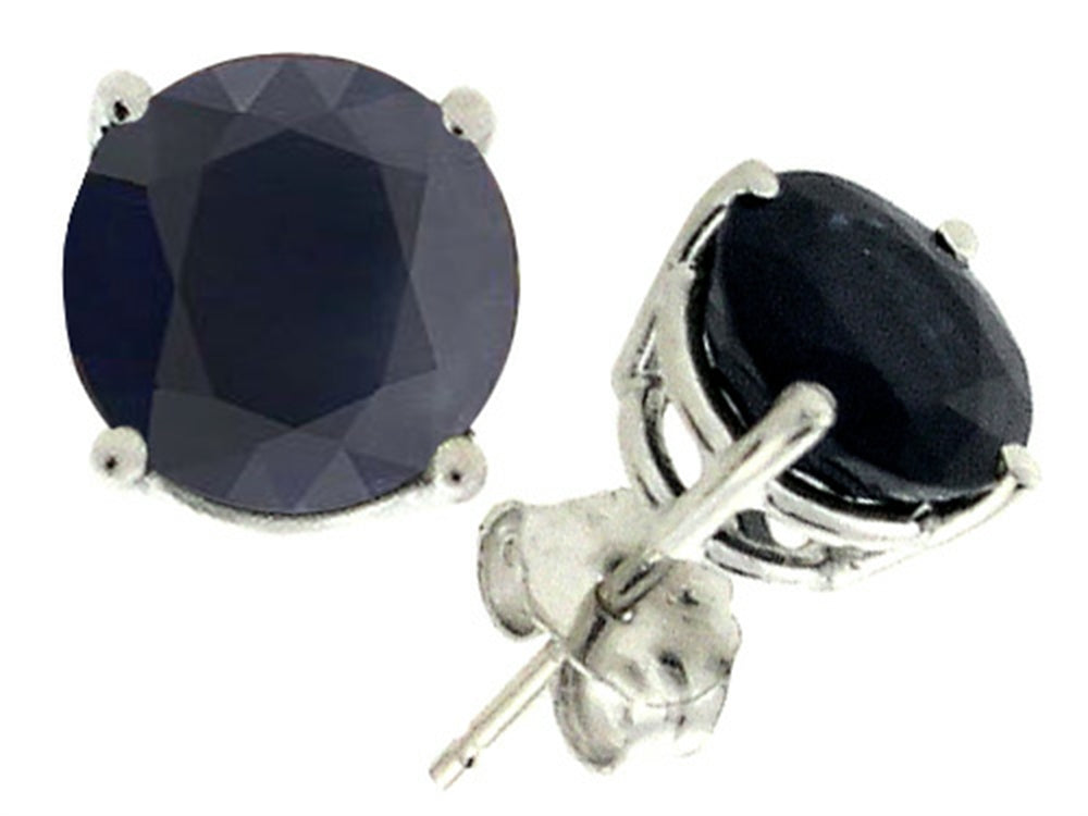 Tommaso Design 7mm Round Genuine Black Sapphire Earrings Studs