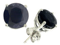 Tommaso Design 7mm Round Genuine Black Sapphire Earrings Studs