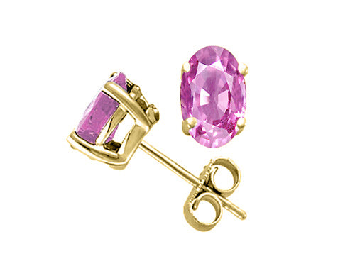 Tommaso Design™ 5x3mm Oval Genuine Pink Sapphire Stud Earrings