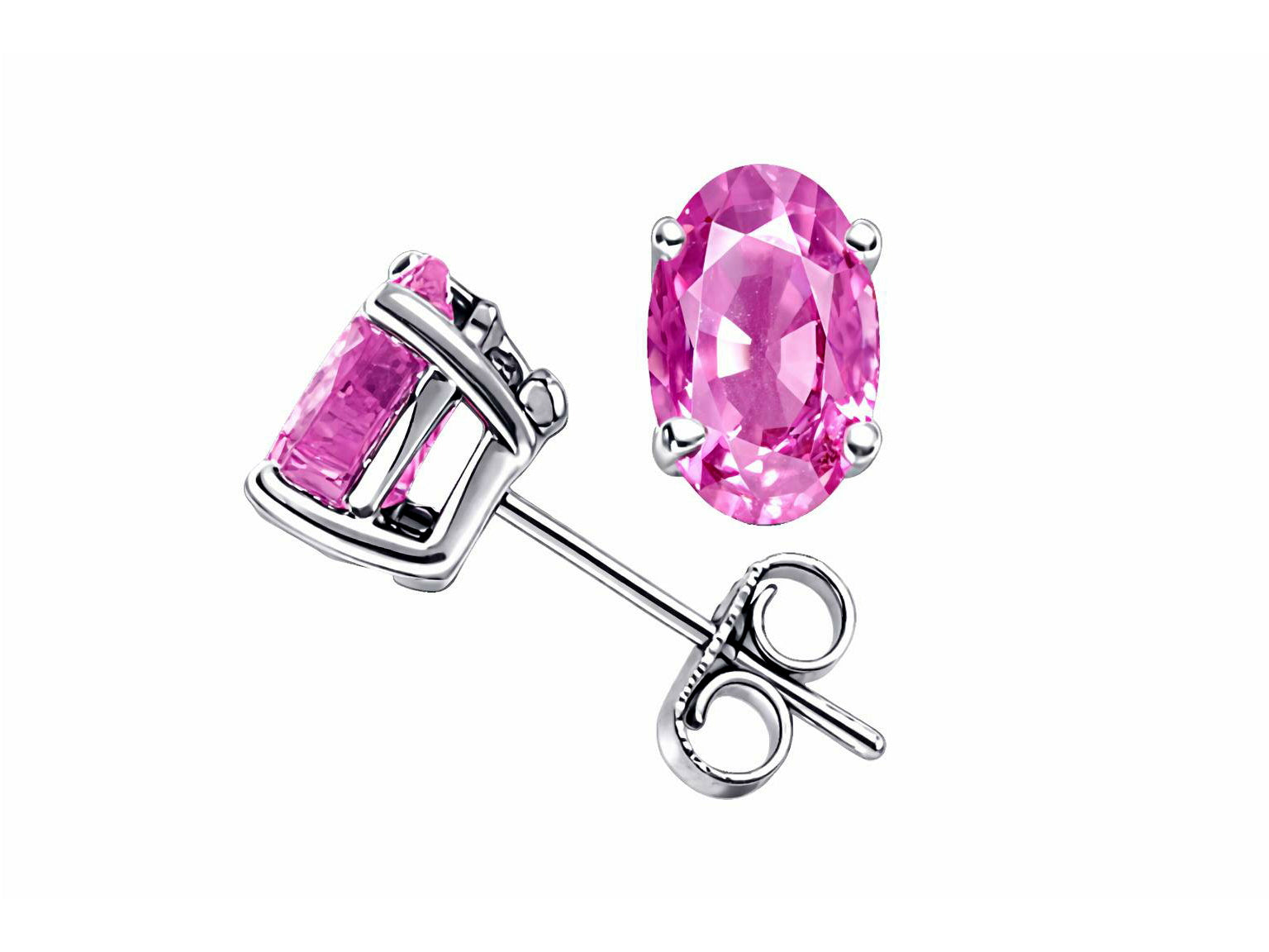 Tommaso Design™ 5x3mm Oval Genuine Pink Sapphire Stud Earrings