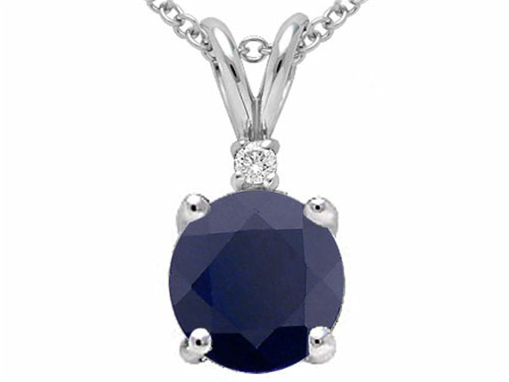 Tommaso Design Round 7mm Genuine Black Sapphire Pendant Necklace