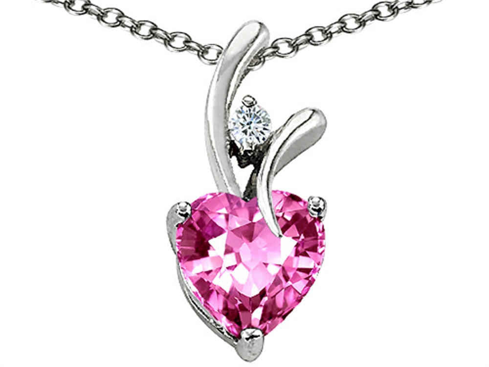 Star K Heart Shaped 8mm Created Pink Sapphire Pendant Necklace