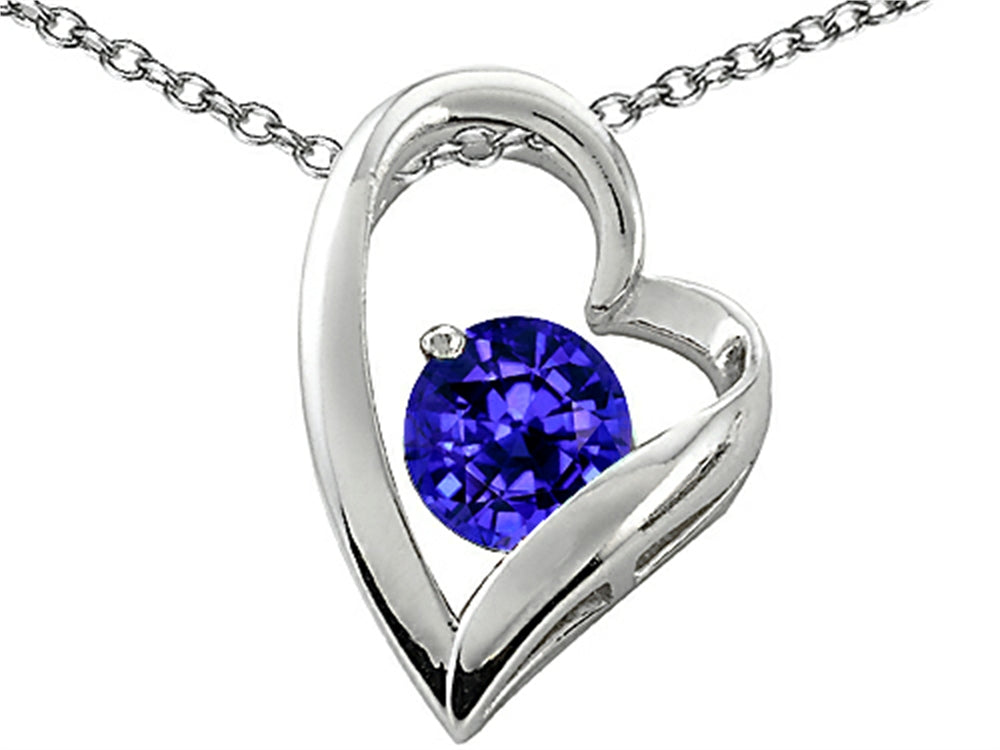 Star K 7mm Round Simulated Tanzanite Heart Shape Pendant Necklace