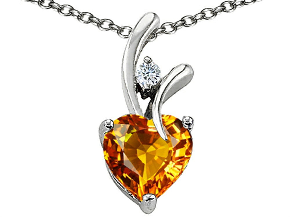 Star K Genuine Heart Shaped 8mm Citrine Pendant Necklace