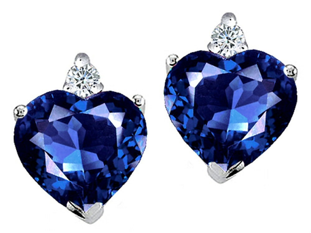 Tommaso Design Heart Shape 7mm Created Blue Sapphire s Earrings Studs