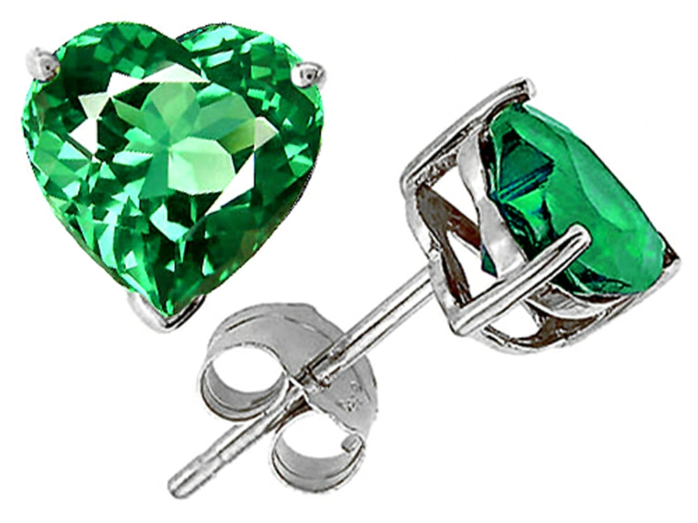 Star K 7mm Heart Simulated Emerald Earrings Studs