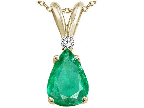 Tommaso Design Pear Shape Genuine Emerald and Diamond Pendant Necklace