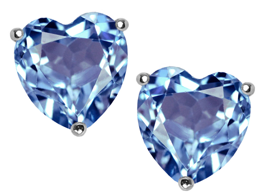 Star K 7mm Heart Simulated Aquamarine Earrings Studs