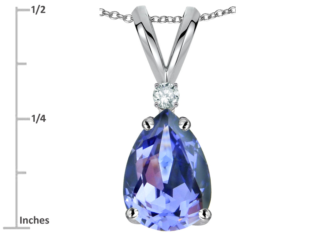 Star K Classic Pear Shape 8x6mm Genuine Tanzanite Rabbit Ear Pendant Necklace