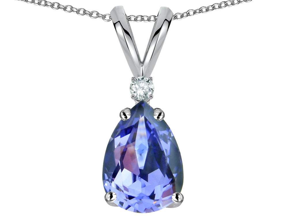 Star K Classic Pear Shape 8x6mm Genuine Tanzanite Rabbit Ear Pendant Necklace
