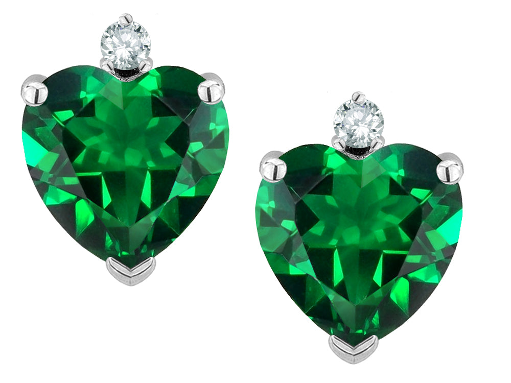 Star K Heart Shape 7mm Simulated Emerald Friction Backs Earrings Studs