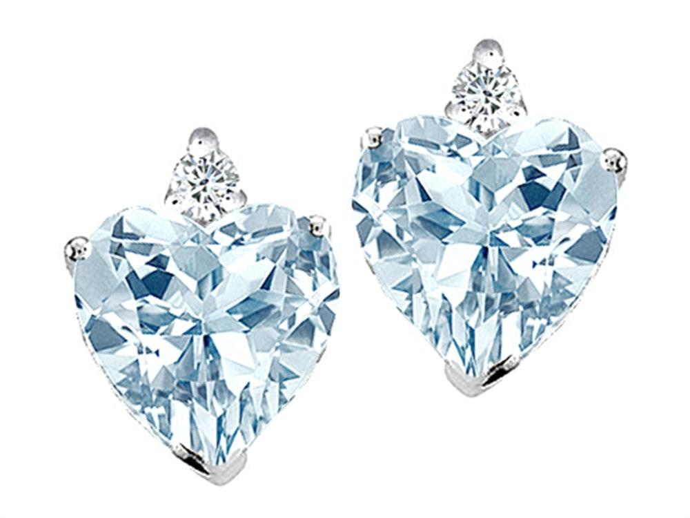 Tommaso Design Heart Shape 7mm Simulated Aquamarine Earrings Studs