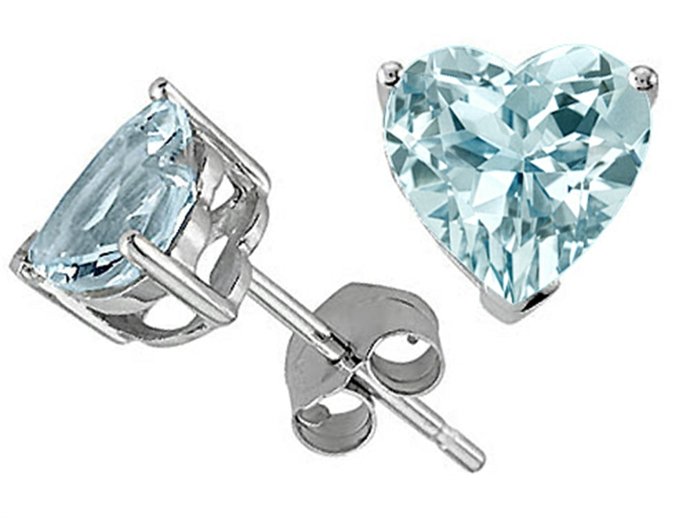 Tommaso Design Heart Shape 7mm Simulated Aquamarine Earrings Studs