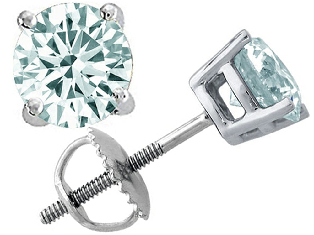 Tommaso Design Round Genuine Aquamarine Earrings Studs