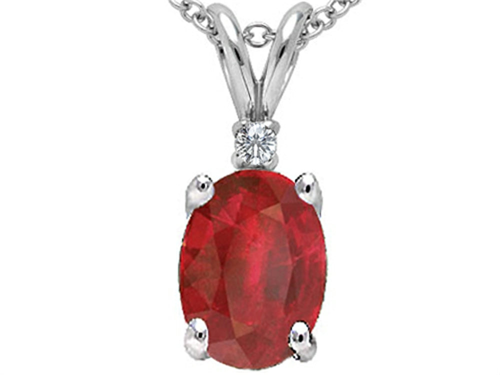 Tommaso Design Genuine Ruby Oval 8x6 and Diamond Pendant Necklace
