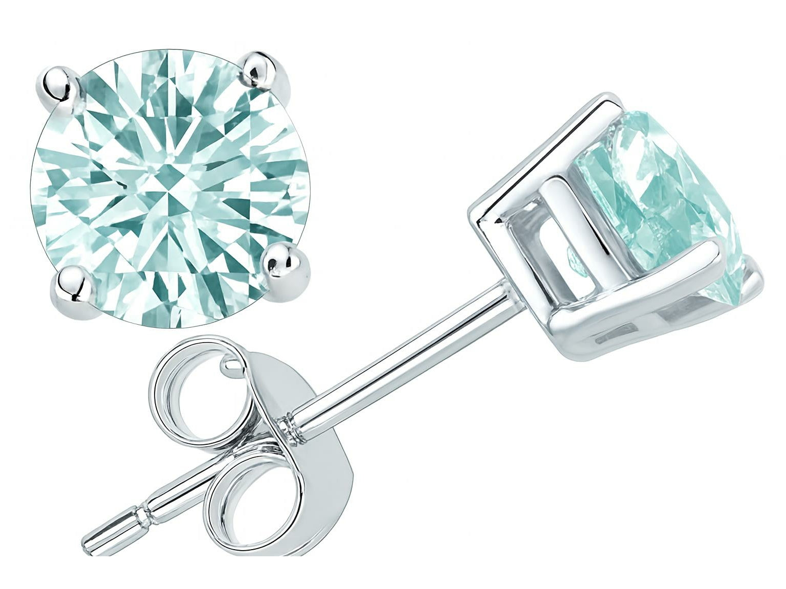 Star K 6mm Round Genuine Aquamarine Earrings Studs