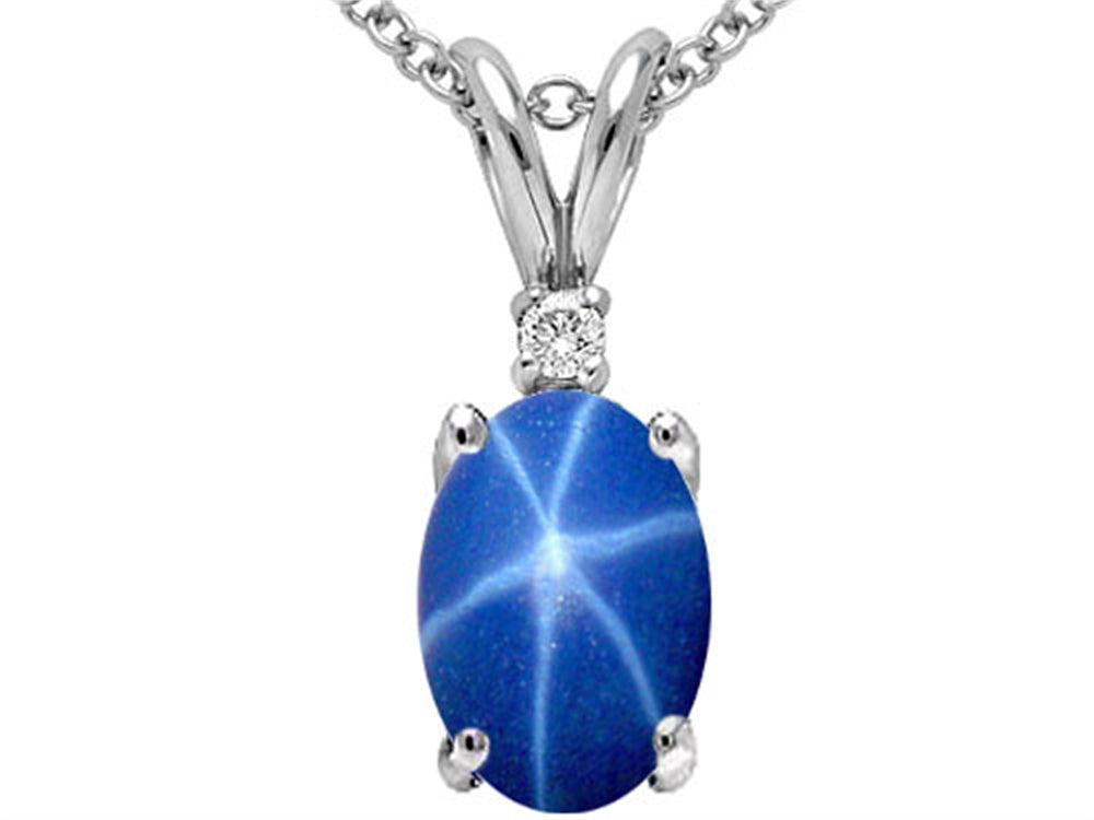Tommaso Design Created Star Sapphire and Genuine Diamond Pendant Necklace