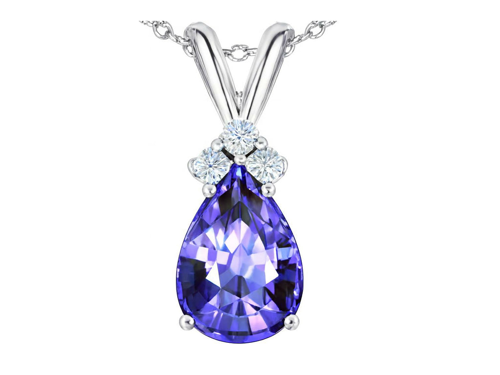 Tommaso Design Pear Shape Genuine Tanzanite Pendant Necklace