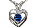 Tommaso Design Created Blue Sapphire and Genuine Diamond Heart Pendant Necklace