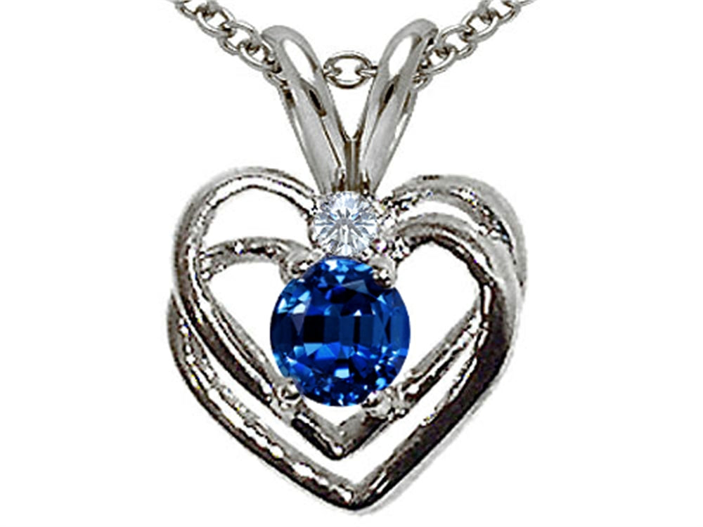 Tommaso Design Created Blue Sapphire and Genuine Diamond Heart Pendant Necklace
