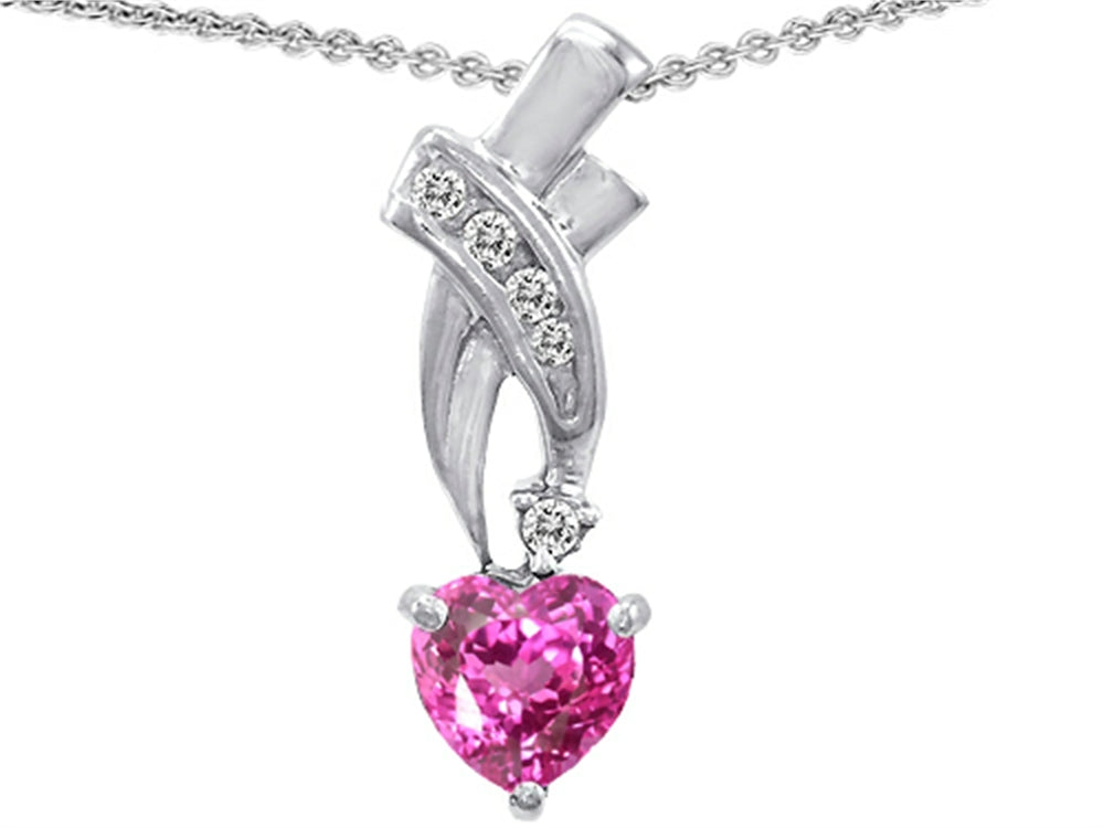 Star K 925 Created Heart Shaped Pink Sapphire Pendant Necklace