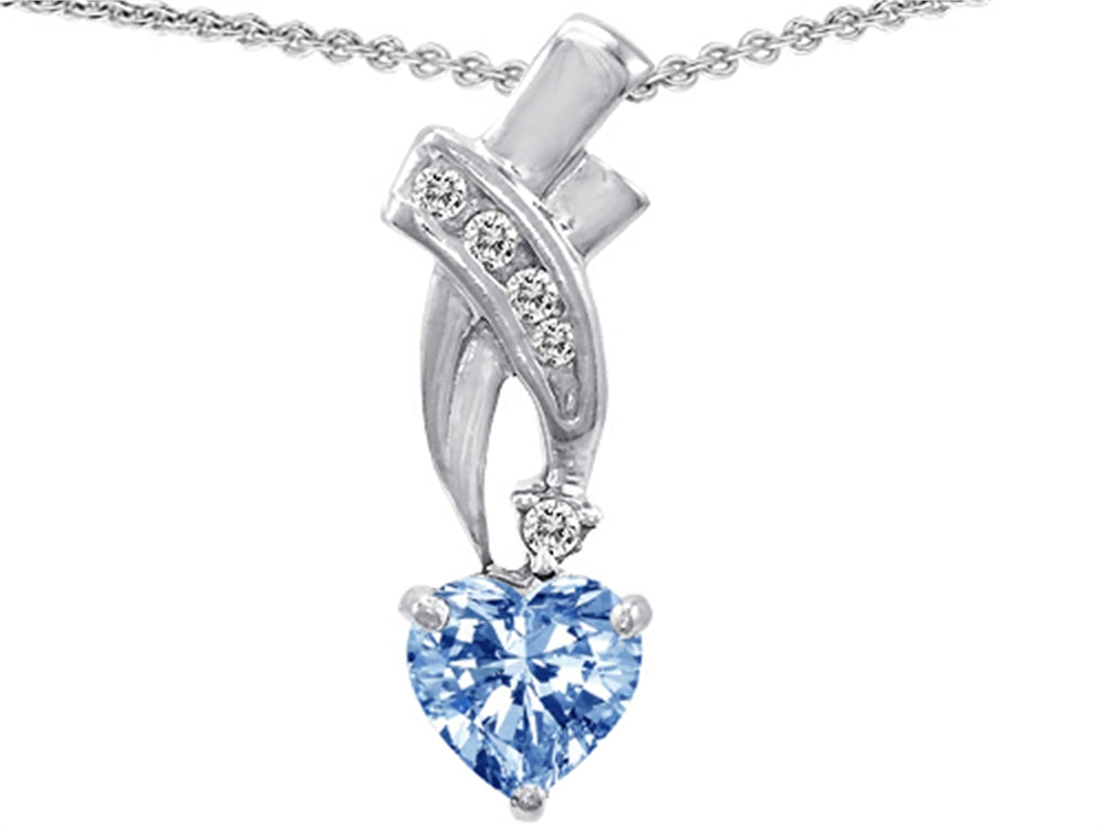 Star K 925 Simulated Heart Shaped Aquamarine Pendant Necklace