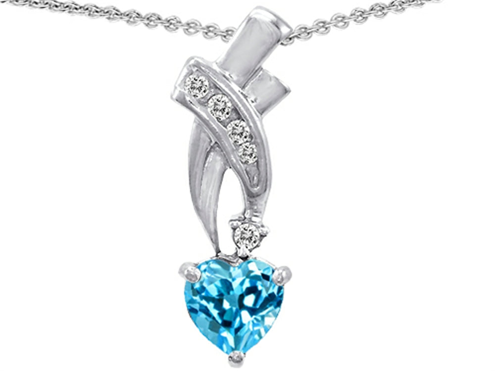 Star K 925 Genuine Heart Blue Topaz Pendant Necklace