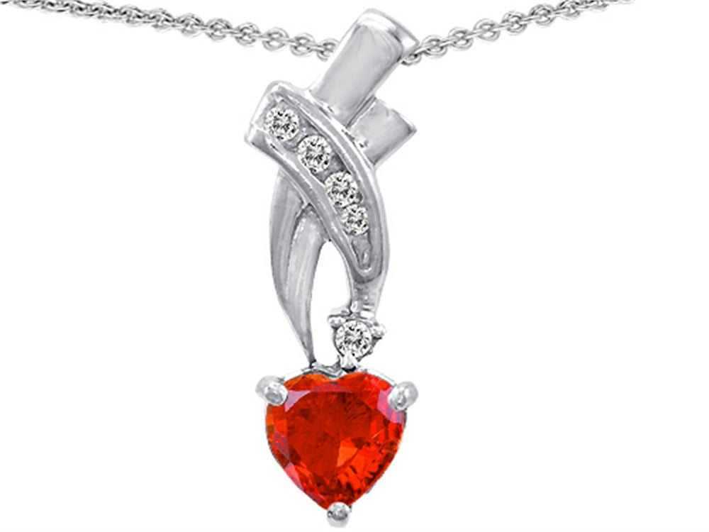 Star K 925 Simulated Heart Fire Opal Pendant Necklace
