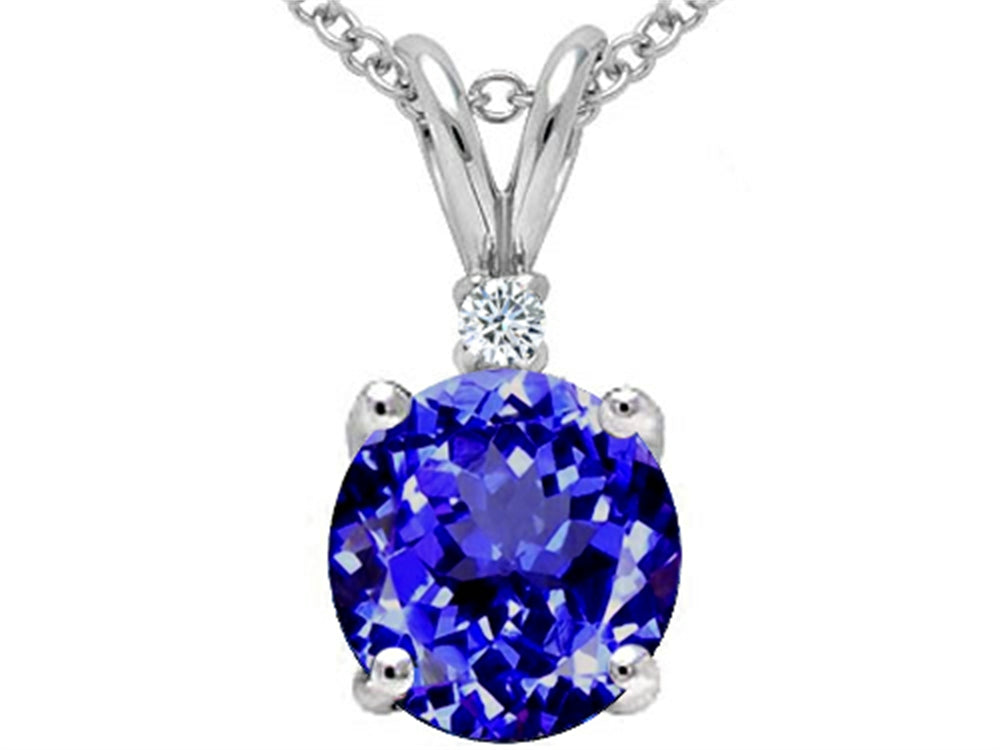 Tommaso Design 8mm Round Simulated Tanzanite and Genuine Diamond Pendant Necklace