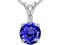 Tommaso Design 8mm Round Simulated Tanzanite and Genuine Diamond Pendant Necklace