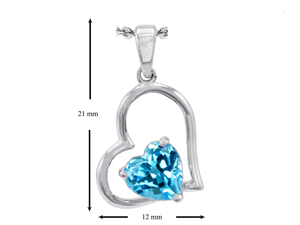 Star K 7mm Heart Shape Simulated Blue Topaz Pendant Necklace