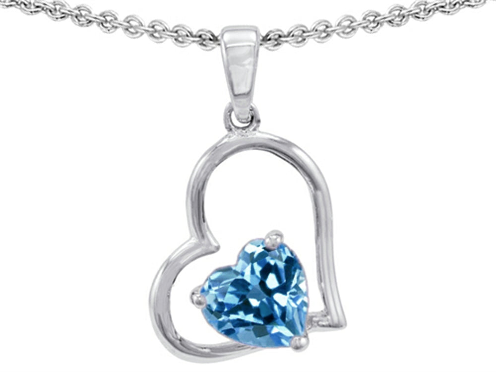 Star K 7mm Heart Shape Simulated Blue Topaz Pendant Necklace