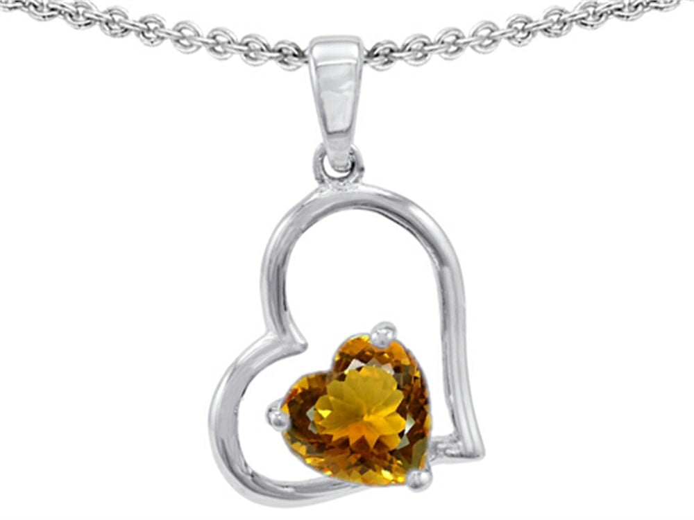 Star K 7mm Heart Shape Simulated Citrine Pendant Necklace