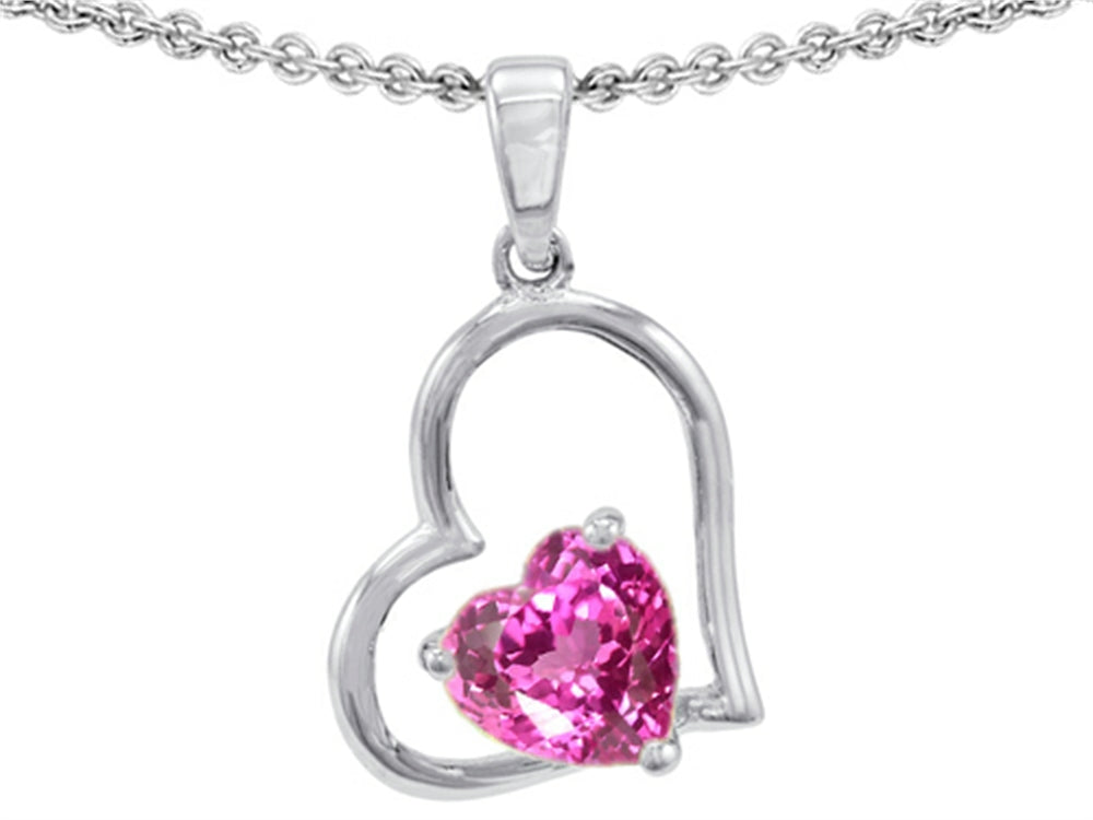 Star K 7mm Heart Shape Created Pink Sapphire Pendant Necklace