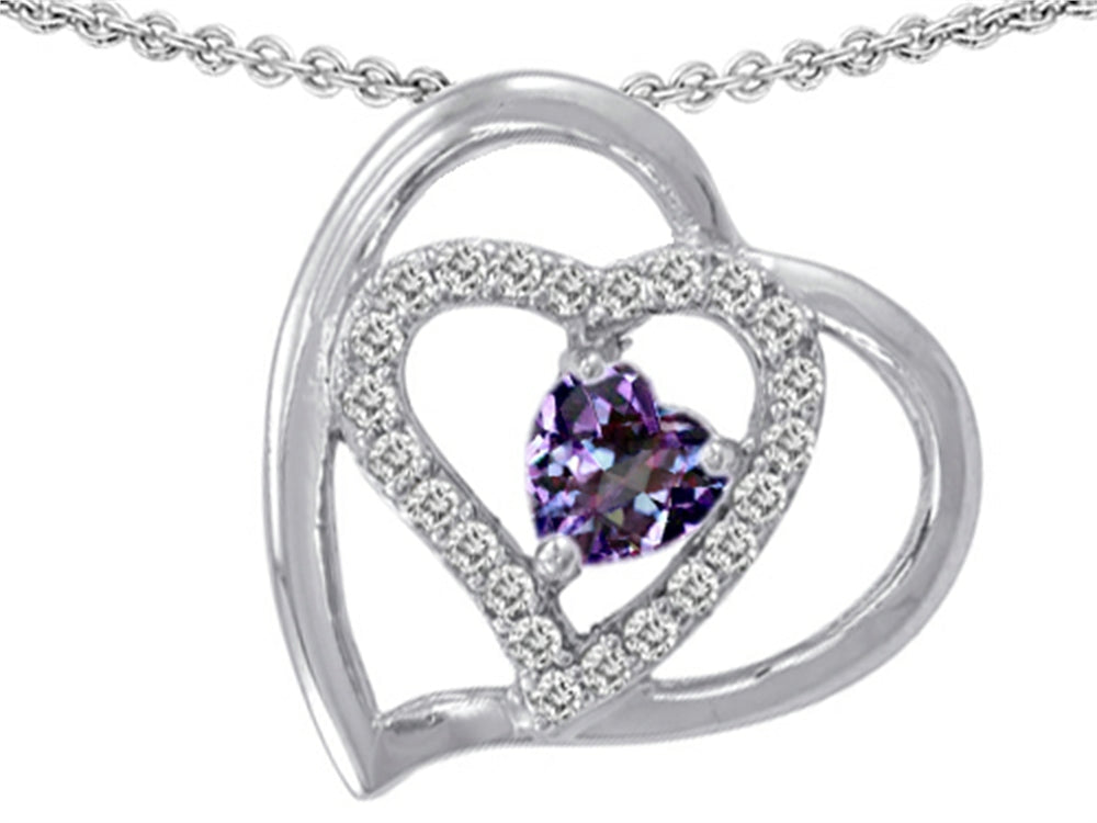 Star K Simulated Heart Shape Alexandrite Pendant Necklace
