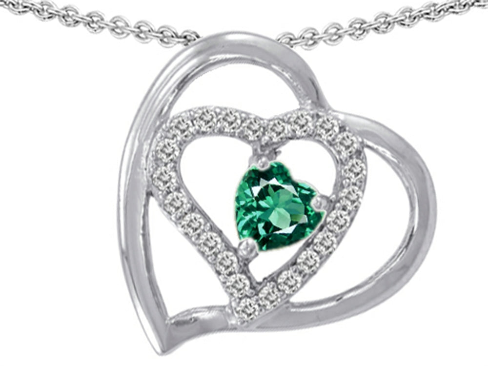 Star K Heart Shape Simulated Emerald Heart Pendant Necklace