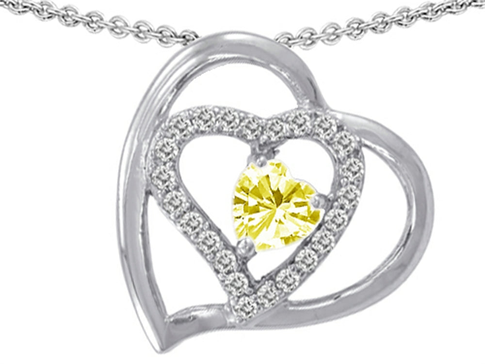 Star K Genuine Heart Shape Lemon Quartz Pendant Necklace