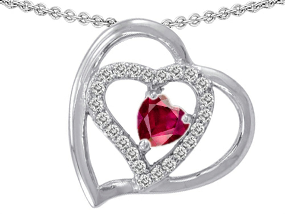 Star K 6mm Heart Shape Created Ruby Pendant Necklace