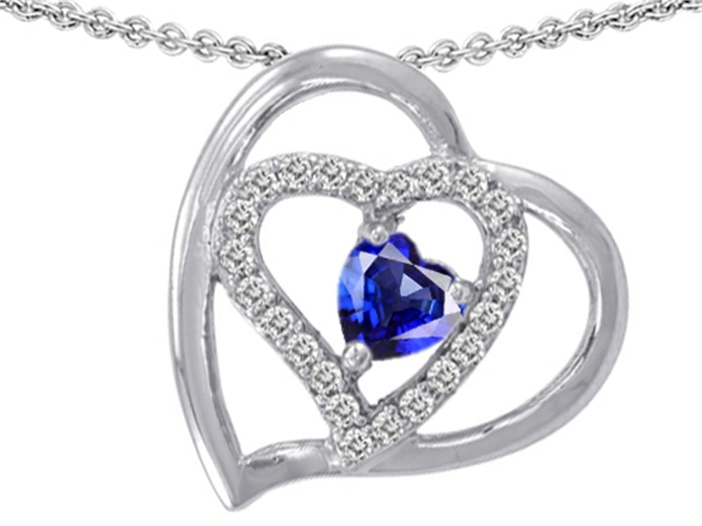 Star K 6mm Heart Shape Created Sapphire Pendant Necklace