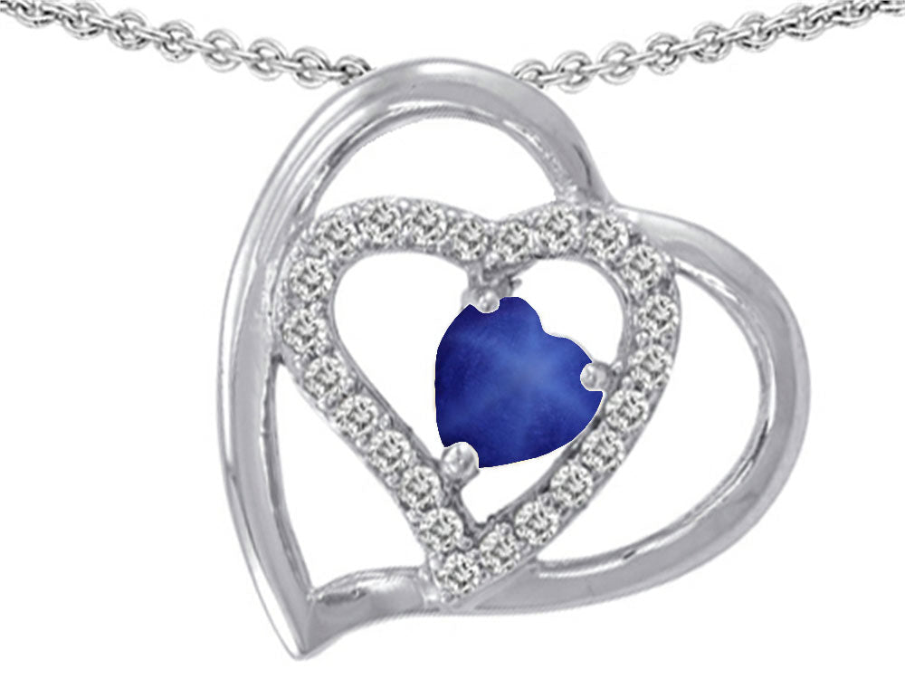 Star K Created Heart Shape Star Sapphire Pendant Necklace