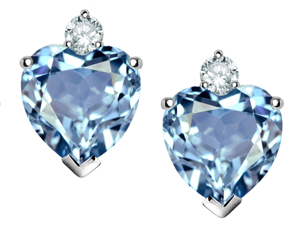 Star K Heart Shape 7mm Simulated Aquamarine Earrings
